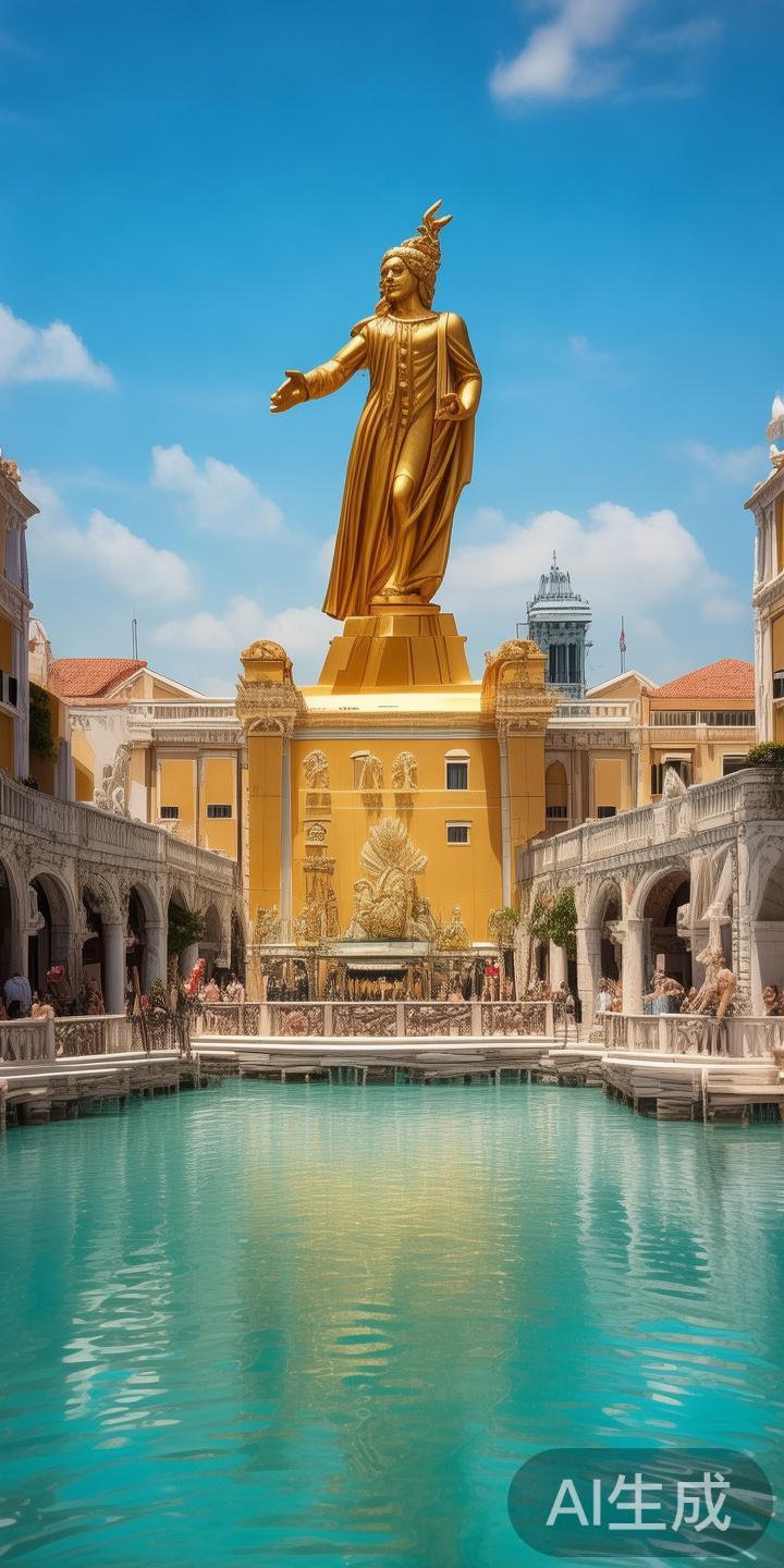 1.&nbsp;大金雕像及威尼斯人内湖景观
作为澳门威尼斯